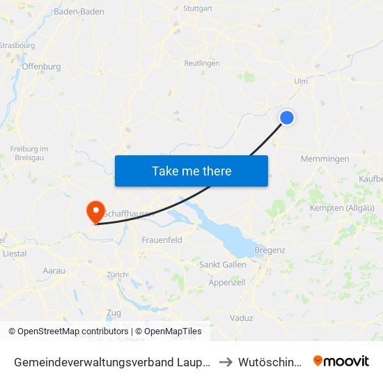 Gemeindeverwaltungsverband Laupheim to Wutöschingen map