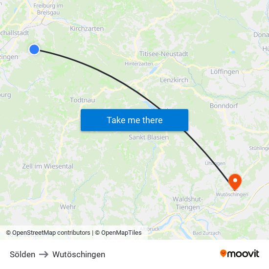 Sölden to Wutöschingen map