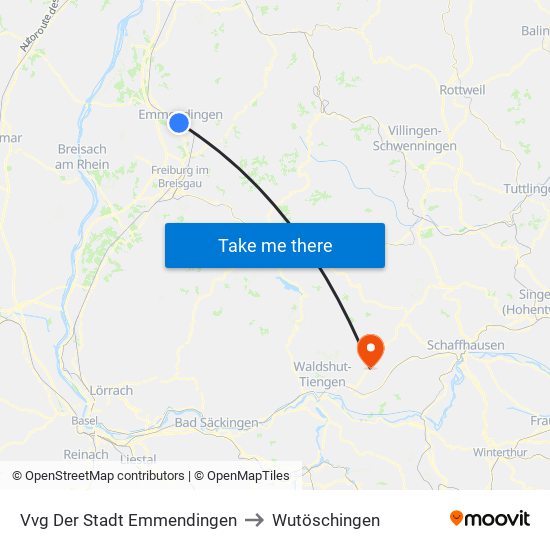 Vvg Der Stadt Emmendingen to Wutöschingen map