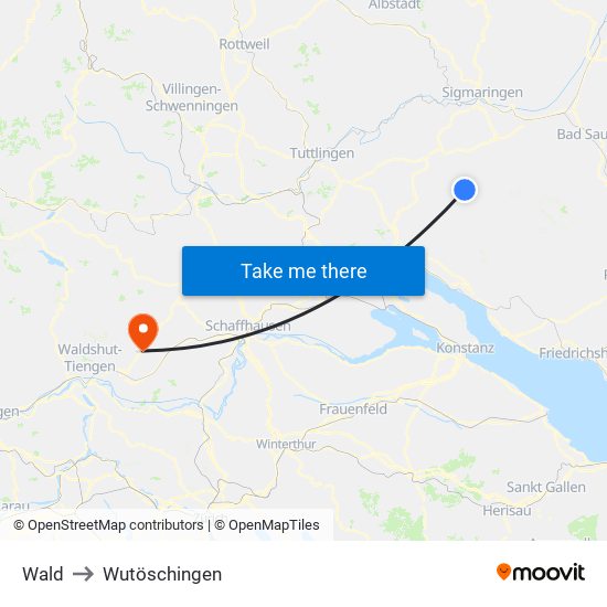 Wald to Wutöschingen map