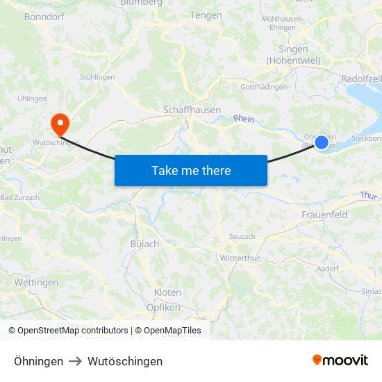 Öhningen to Wutöschingen map