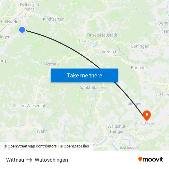 Wittnau to Wutöschingen map