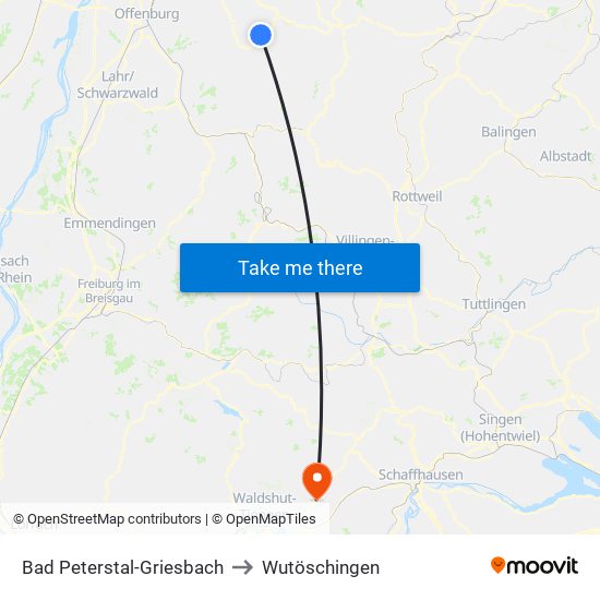 Bad Peterstal-Griesbach to Wutöschingen map