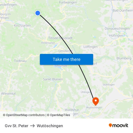Gvv St. Peter to Wutöschingen map