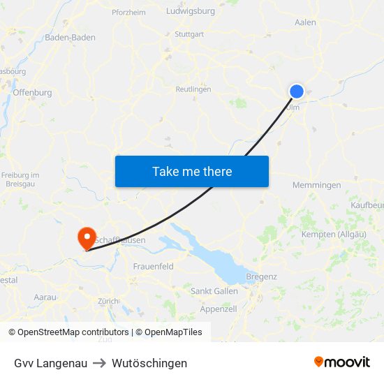 Gvv Langenau to Wutöschingen map