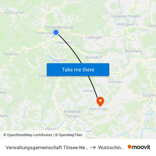 Verwaltungsgemeinschaft Titisee-Neustadt to Wutöschingen map