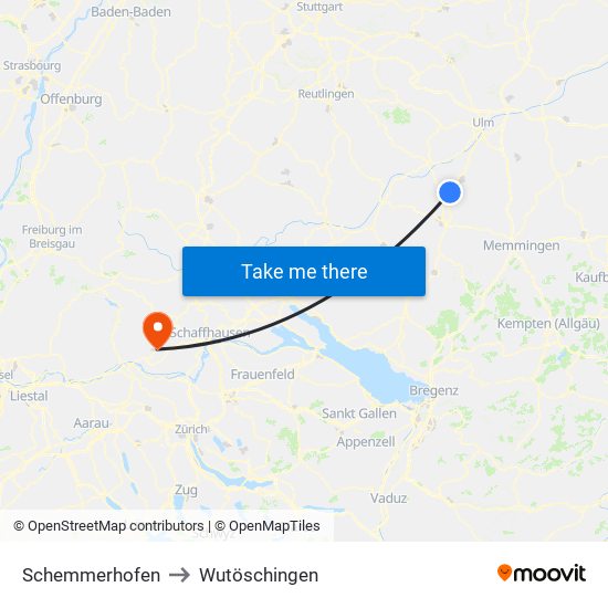 Schemmerhofen to Wutöschingen map