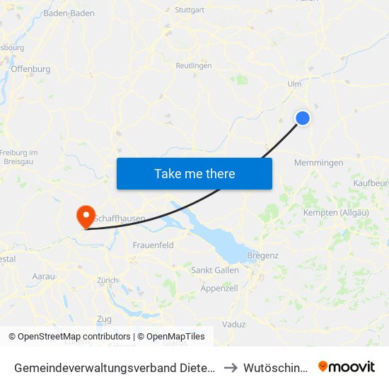 Gemeindeverwaltungsverband Dietenheim to Wutöschingen map