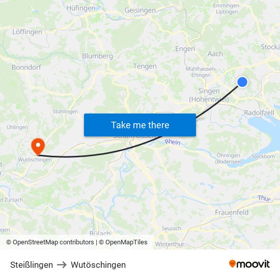 Steißlingen to Wutöschingen map