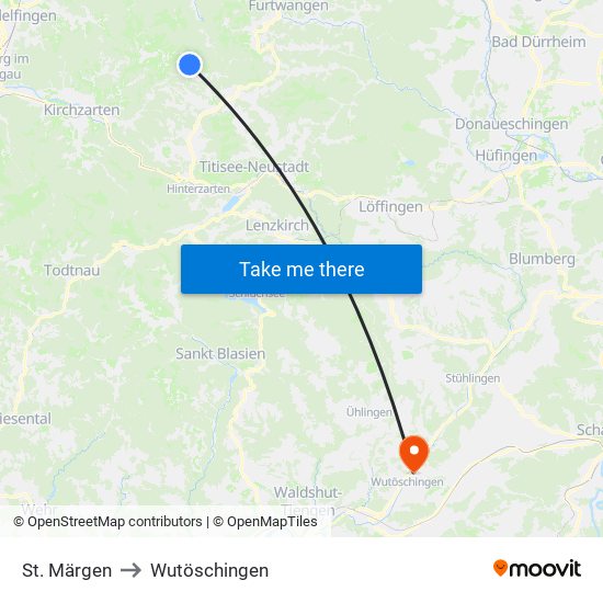 St. Märgen to Wutöschingen map