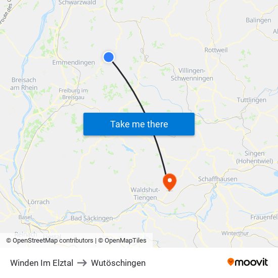 Winden Im Elztal to Wutöschingen map