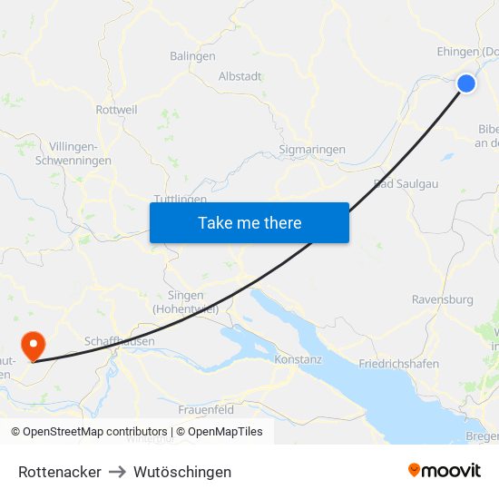 Rottenacker to Wutöschingen map