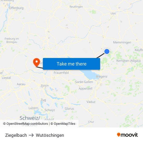 Ziegelbach to Wutöschingen map