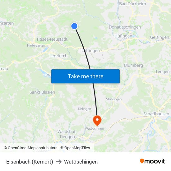 Eisenbach (Kernort) to Wutöschingen map