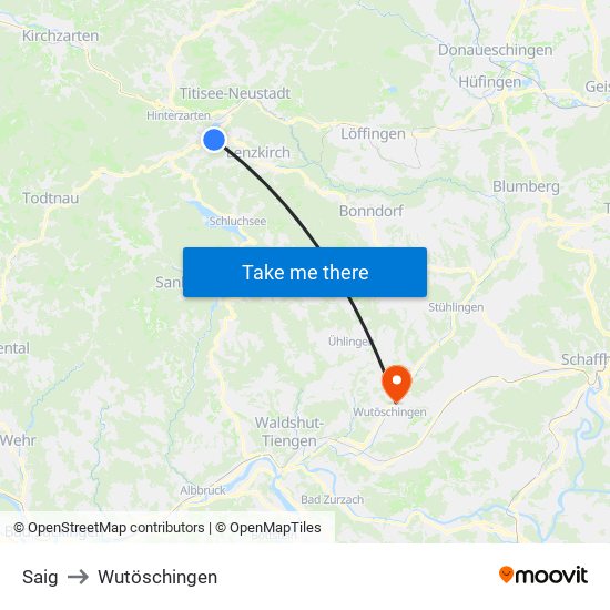 Saig to Wutöschingen map