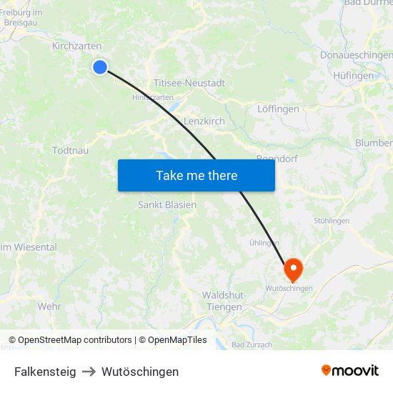 Falkensteig to Wutöschingen map