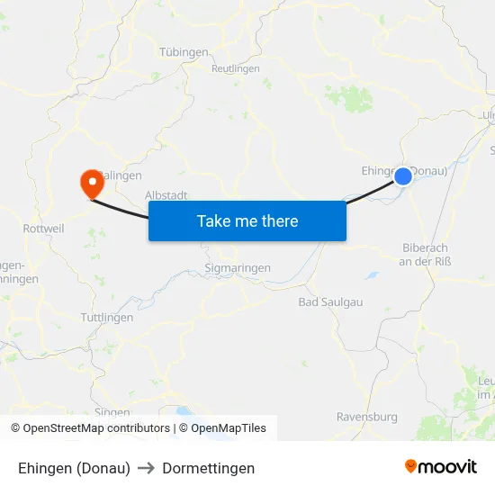 Ehingen (Donau) to Dormettingen map