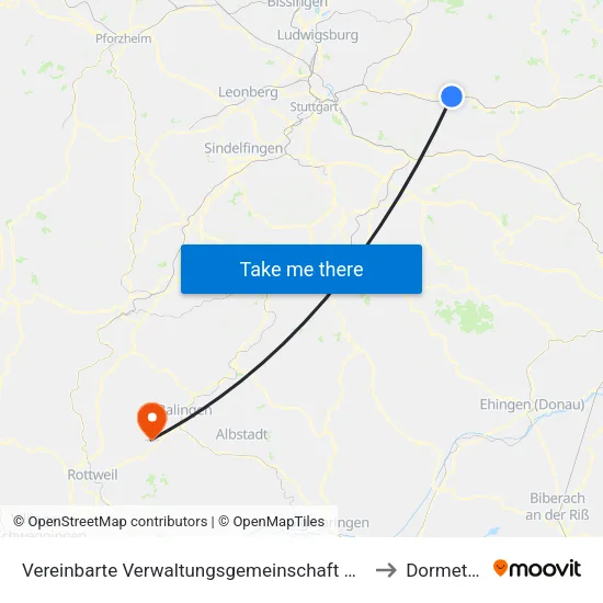 Vereinbarte Verwaltungsgemeinschaft Der Stadt Schorndorf to Dormettingen map