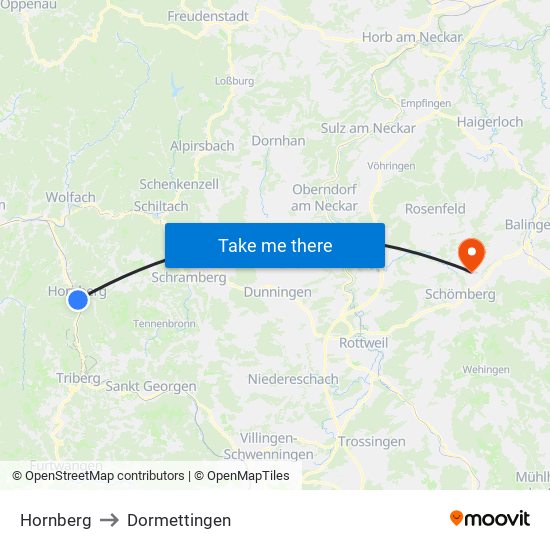 Hornberg to Dormettingen map