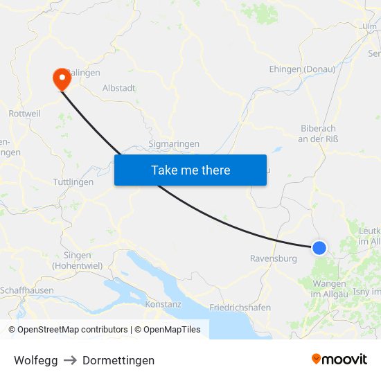 Wolfegg to Dormettingen map