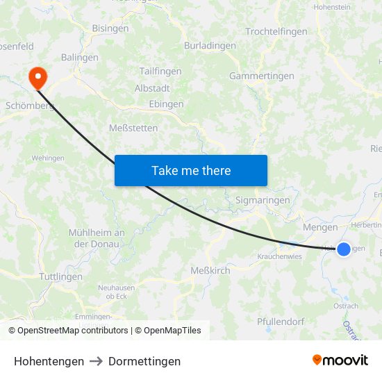 Hohentengen to Dormettingen map