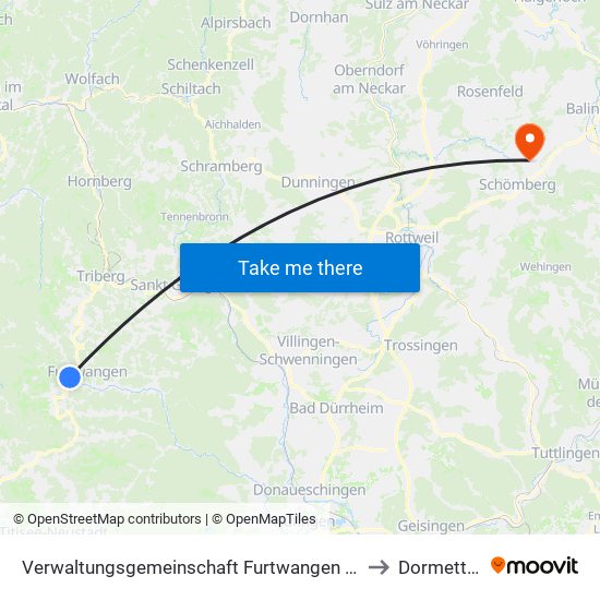 Verwaltungsgemeinschaft Furtwangen Im Schwarzwald to Dormettingen map