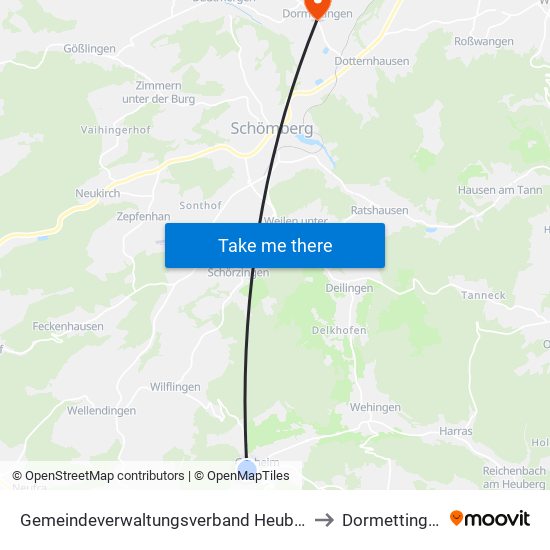 Gemeindeverwaltungsverband Heuberg to Dormettingen map