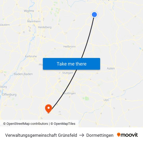 Verwaltungsgemeinschaft Grünsfeld to Dormettingen map