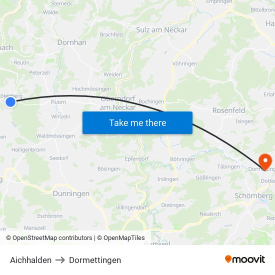 Aichhalden to Dormettingen map