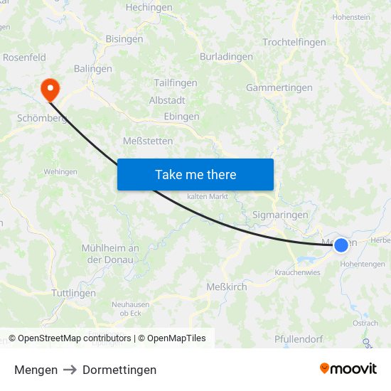 Mengen to Dormettingen map