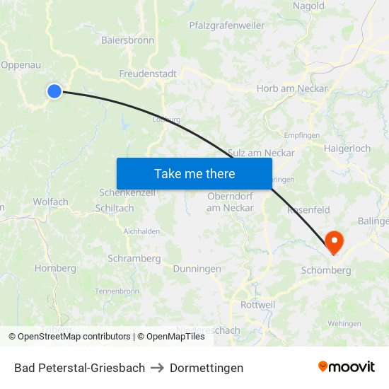 Bad Peterstal-Griesbach to Dormettingen map