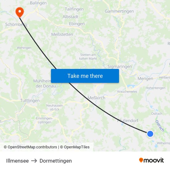 Illmensee to Dormettingen map