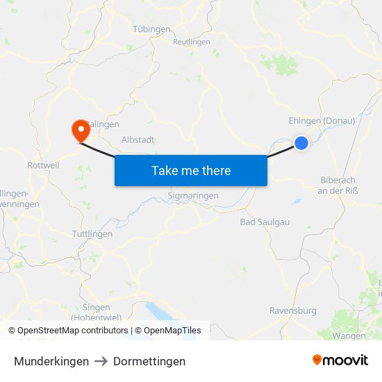 Munderkingen to Dormettingen map