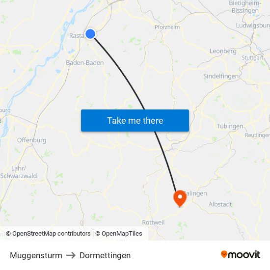 Muggensturm to Dormettingen map