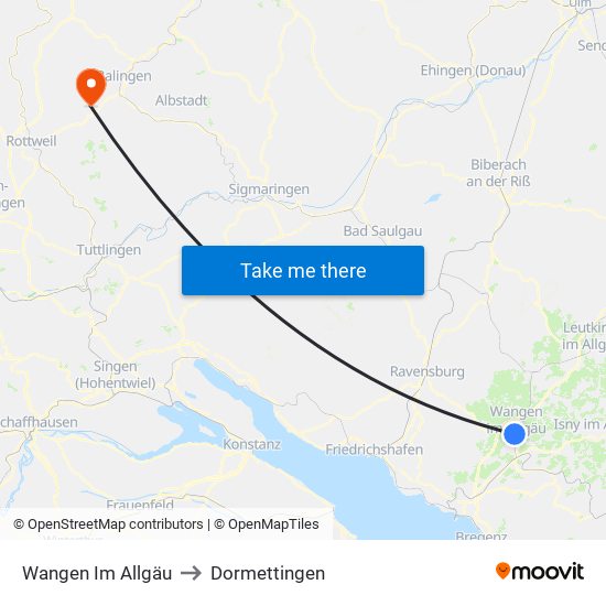 Wangen Im Allgäu to Dormettingen map