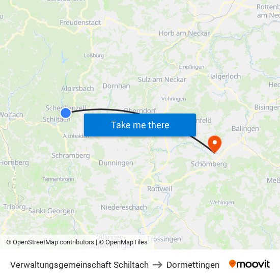 Verwaltungsgemeinschaft Schiltach to Dormettingen map