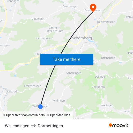 Wellendingen to Dormettingen map