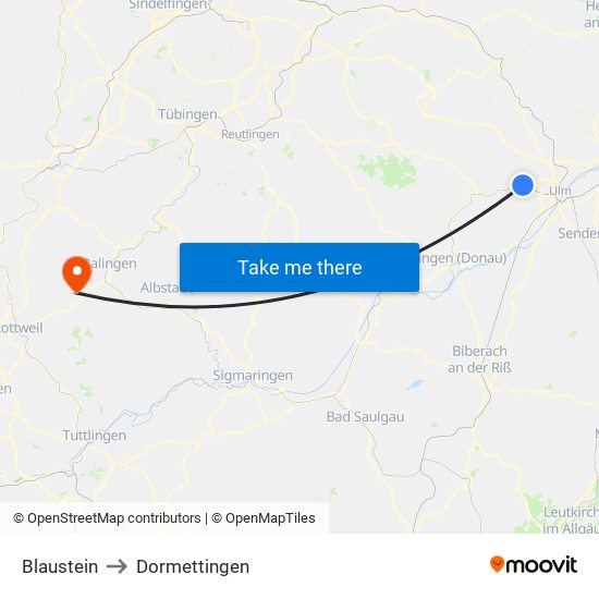 Blaustein to Dormettingen map