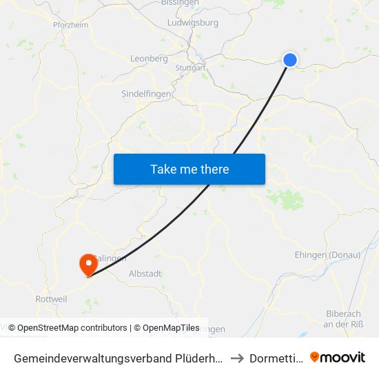 Gemeindeverwaltungsverband Plüderhausen-Urbach to Dormettingen map