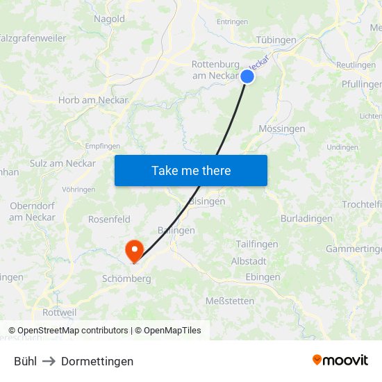 Bühl to Dormettingen map