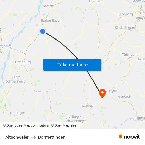 Altschweier to Dormettingen map