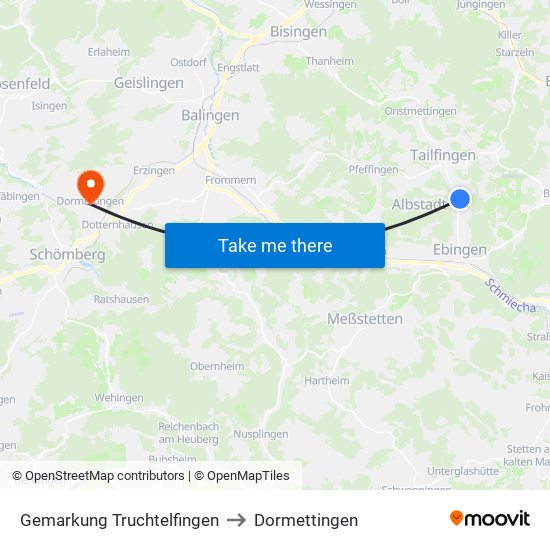 Gemarkung Truchtelfingen to Dormettingen map