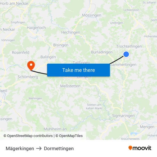 Mägerkingen to Dormettingen map