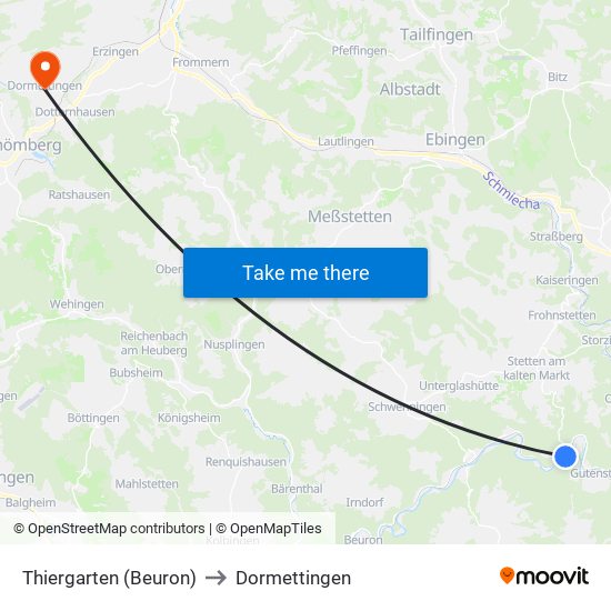 Thiergarten (Beuron) to Dormettingen map