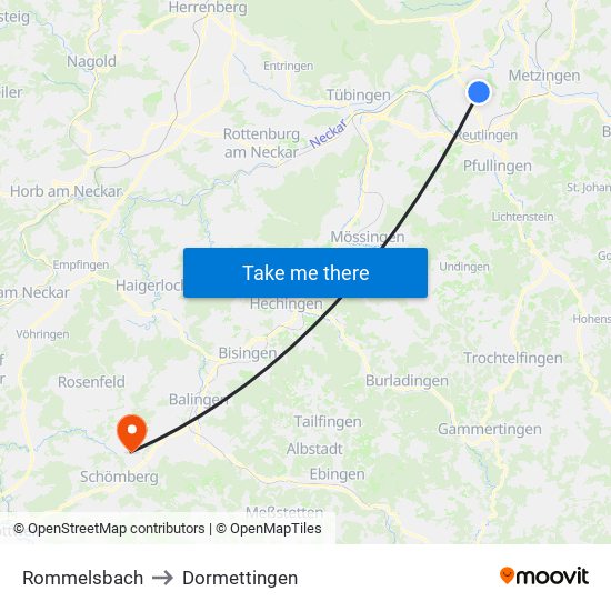 Rommelsbach to Dormettingen map