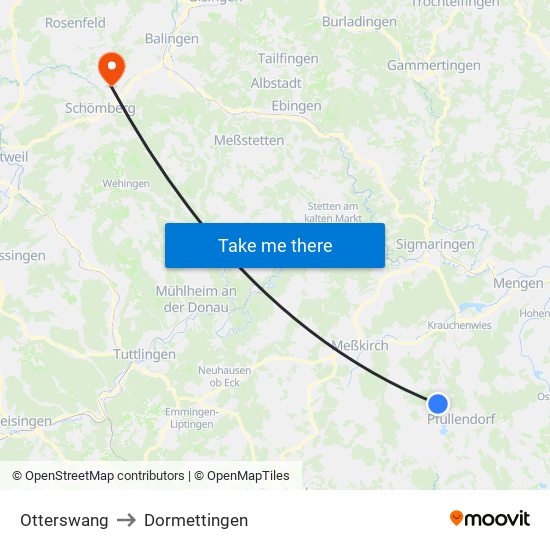 Otterswang to Dormettingen map
