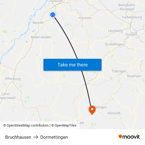 Bruchhausen to Dormettingen map