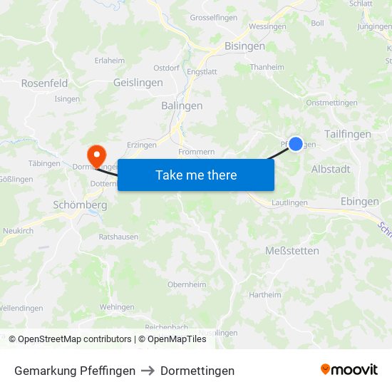 Gemarkung Pfeffingen to Dormettingen map