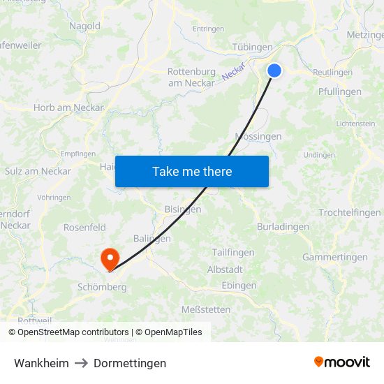 Wankheim to Dormettingen map