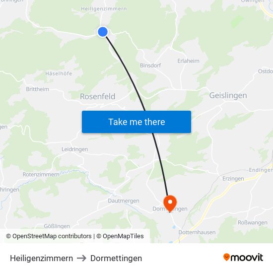 Heiligenzimmern to Dormettingen map